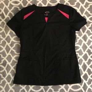 Cherokee Luxe black and pink scrub top